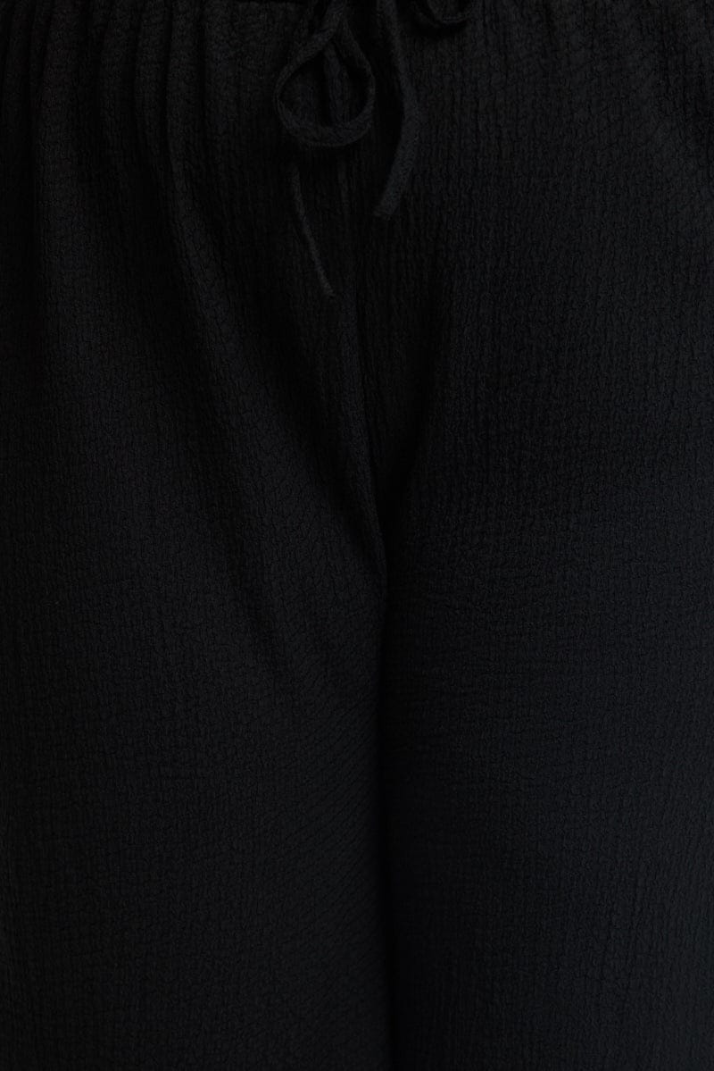 Black Textured Pants Elastic Waist for YouandAll Fashion