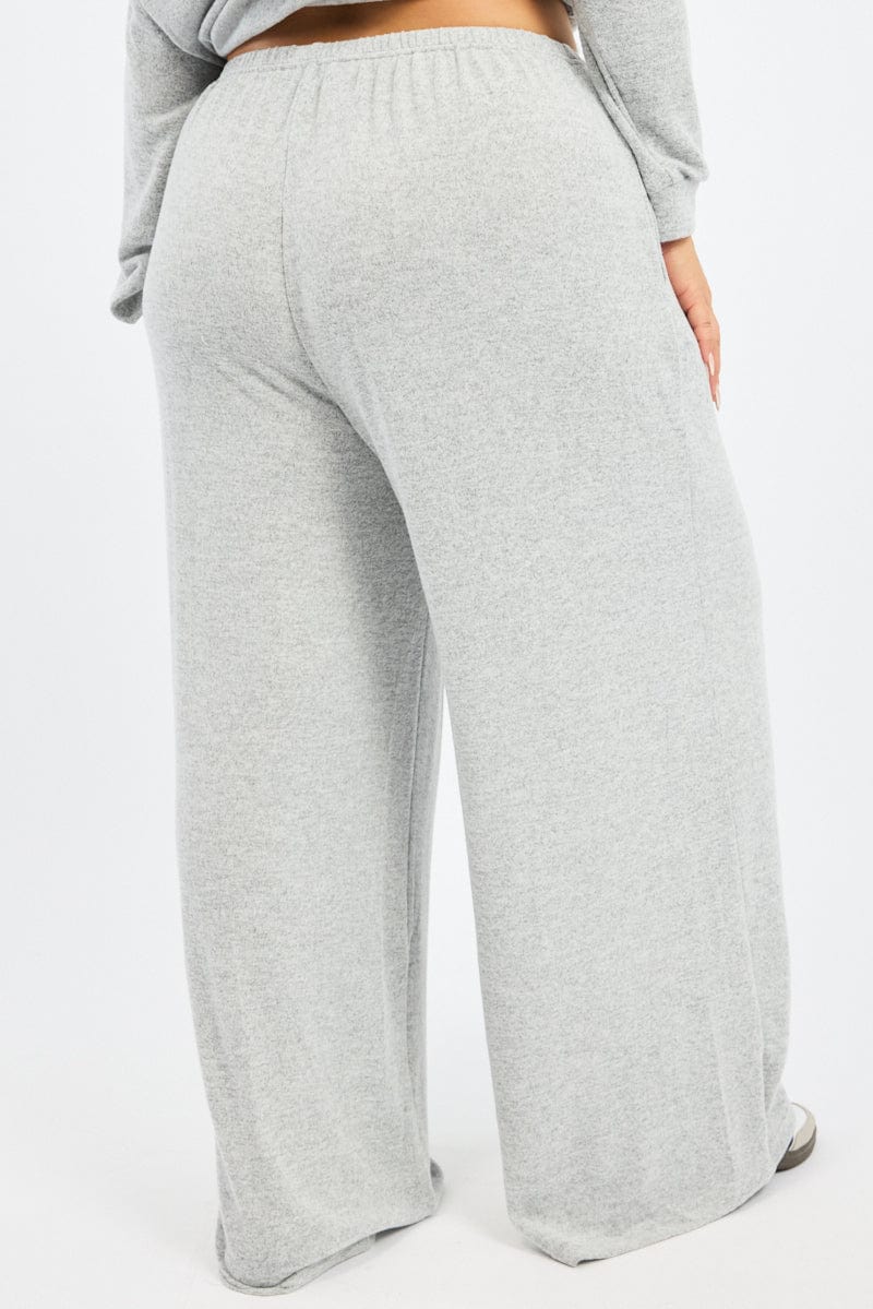 Grey Tie Waist Brushed Jersey Wide Leg Lounge Pants for YouandAll Fashion