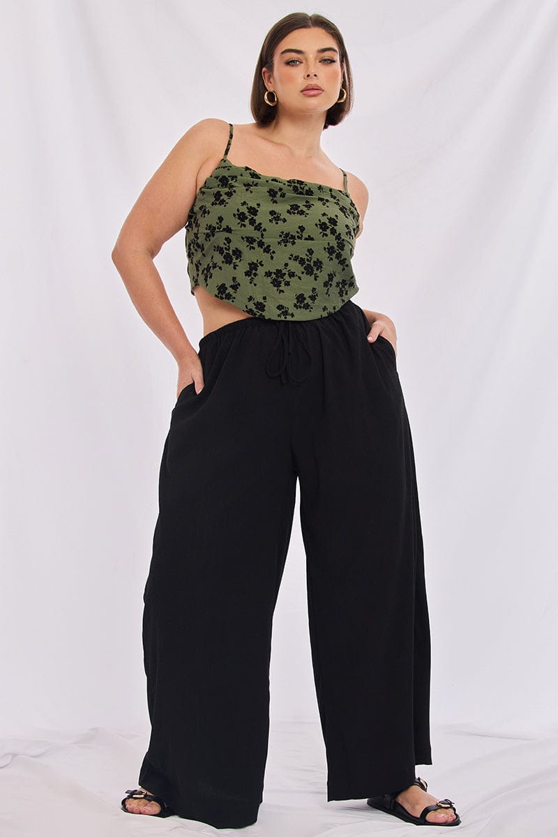 Black Wide Leg Pants Elastic Waist for YouandAll Fashion