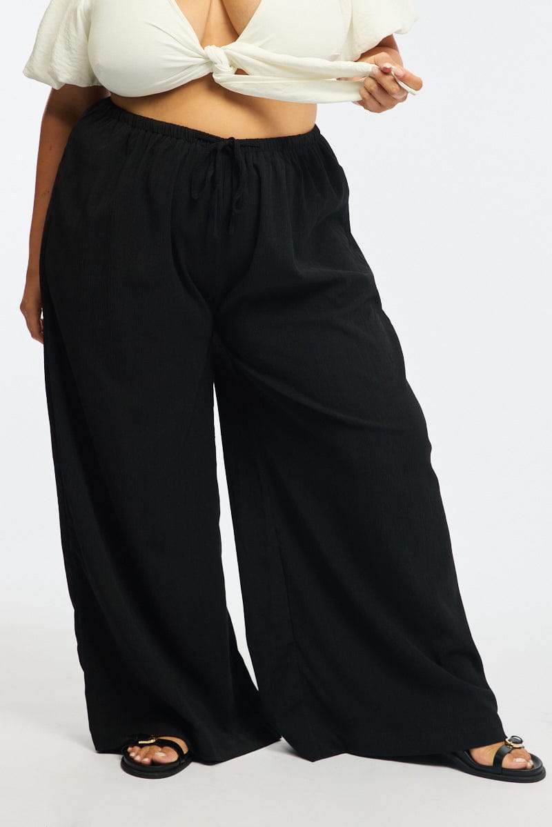 Black Wide Leg Pants Elastic Waist for YouandAll Fashion