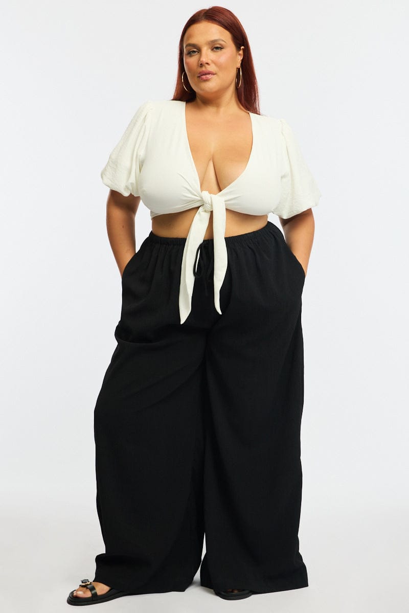 Black Wide Leg Pants Elastic Waist for YouandAll Fashion