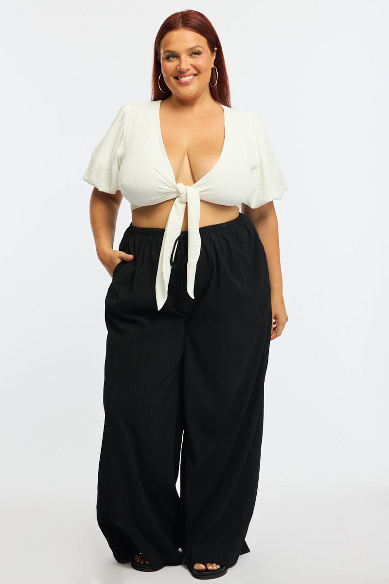 Black Wide Leg Pants Elastic Waist for YouandAll Fashion