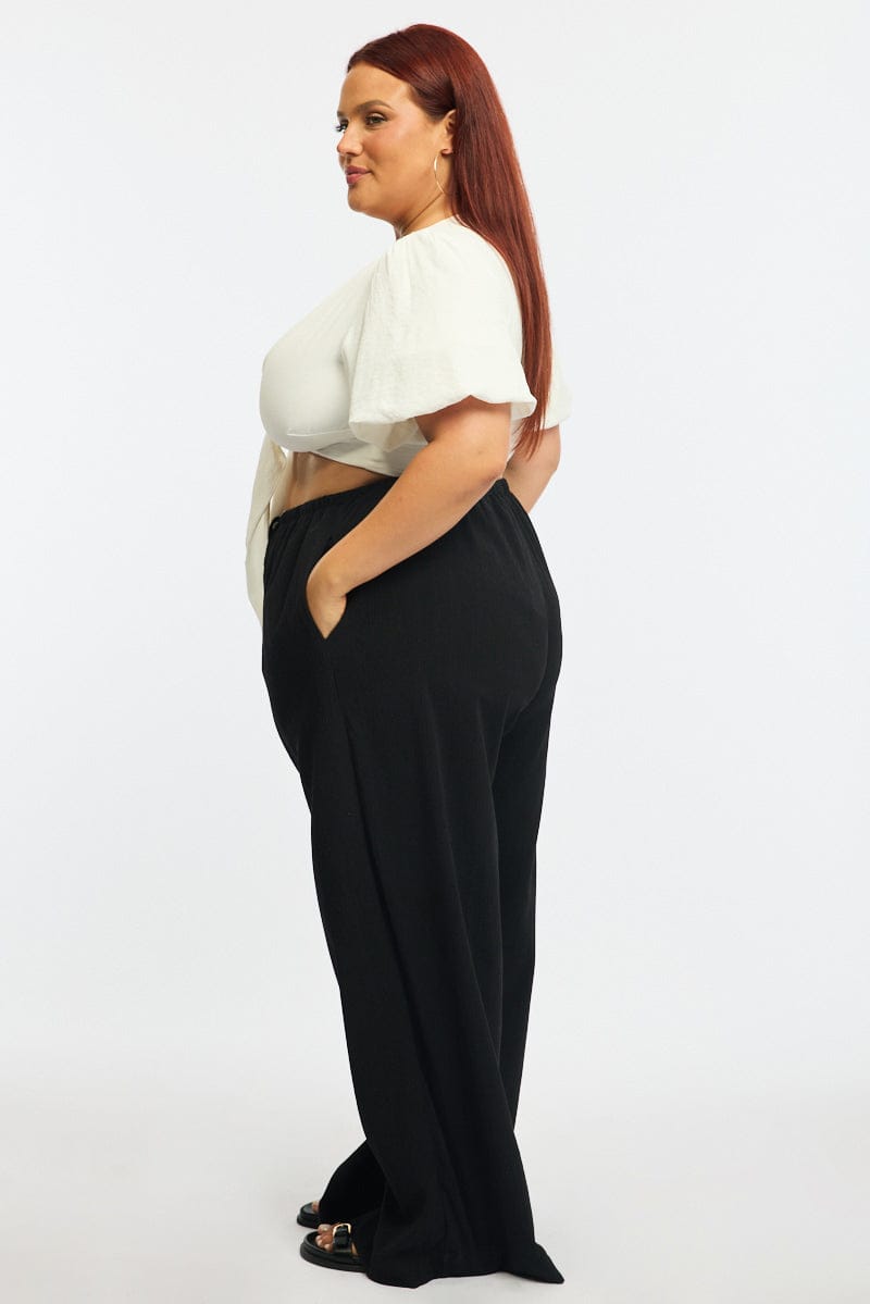Black Wide Leg Pants Elastic Waist for YouandAll Fashion