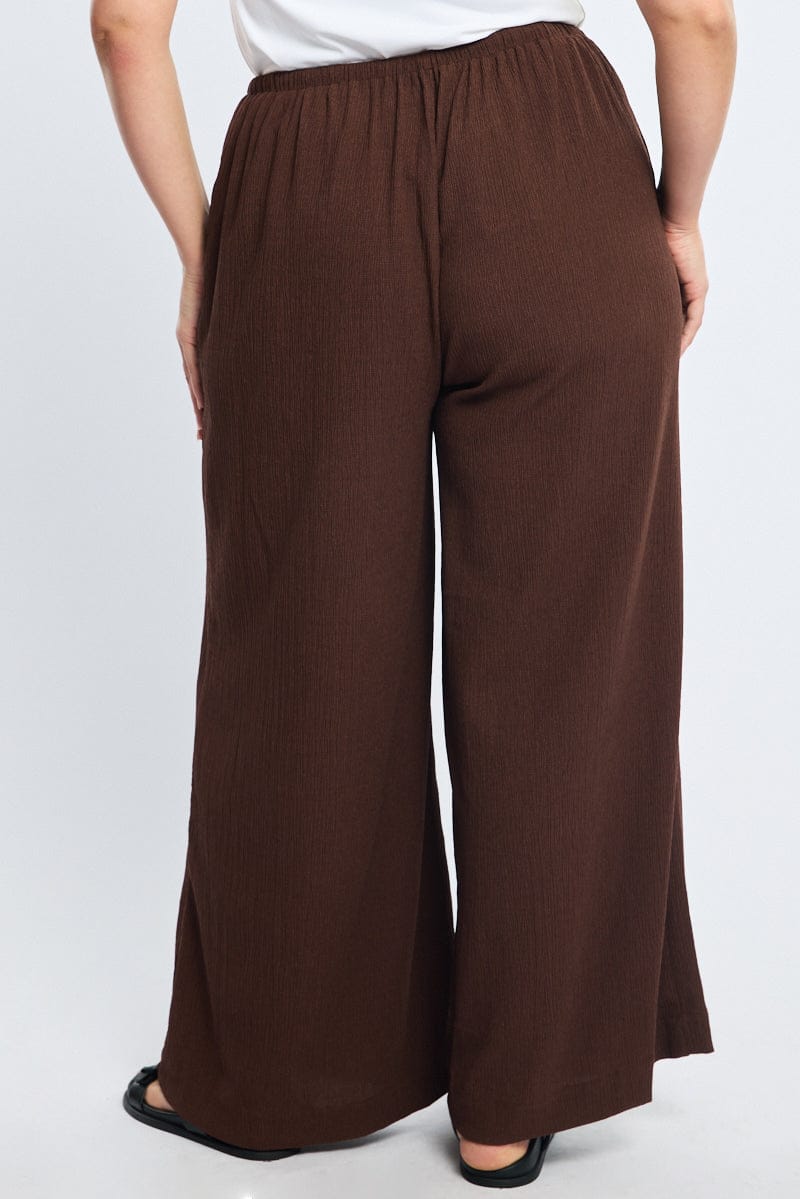 Brown Wide Leg Pants Elastic Waist for YouandAll Fashion