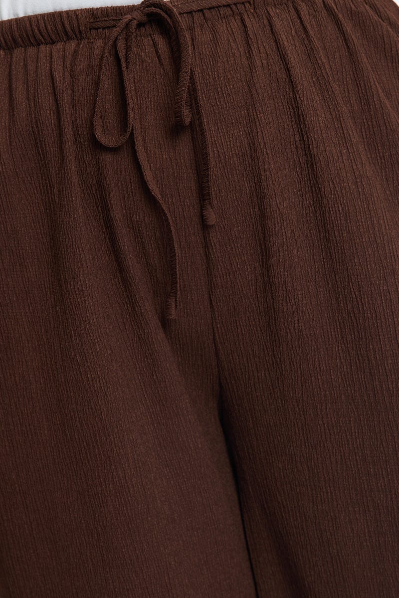Brown Wide Leg Pants Elastic Waist for YouandAll Fashion