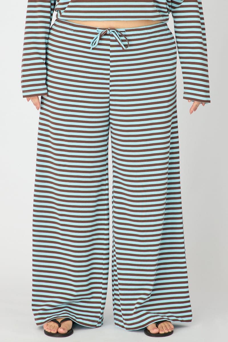 Blue Stripe Wide Leg Pants Striped for YouandAll Fashion