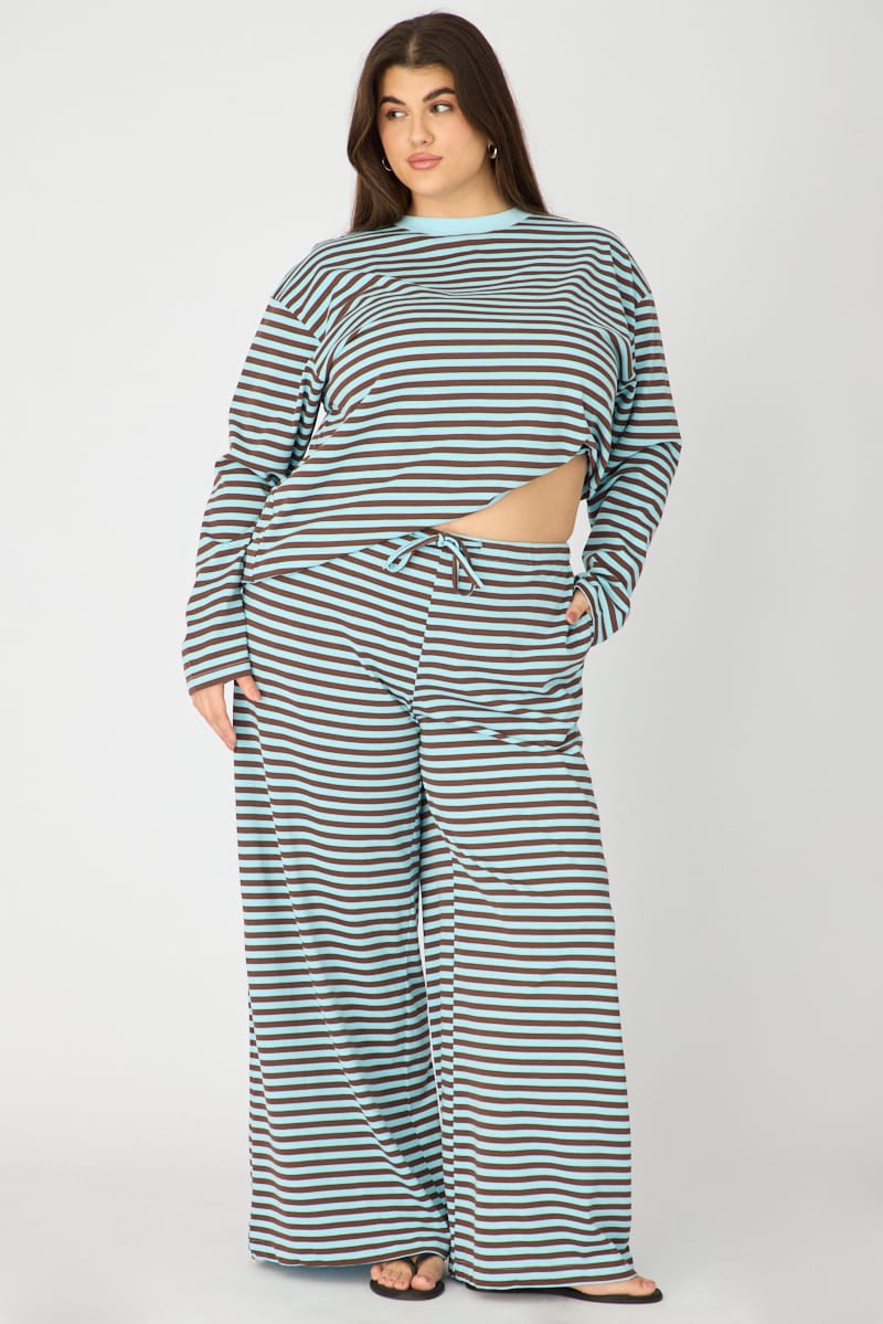Blue Stripe Wide Leg Pants Striped for YouandAll Fashion