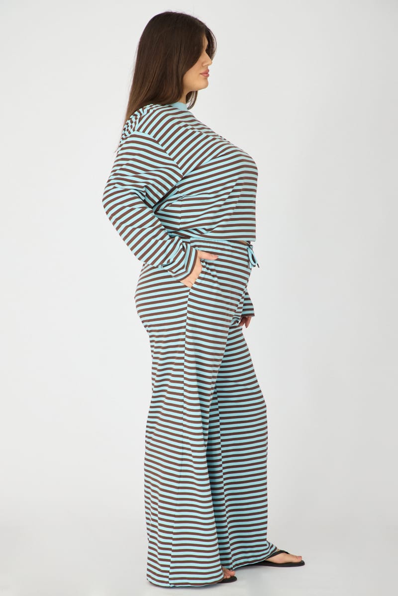 Blue Stripe Wide Leg Pants Striped for YouandAll Fashion