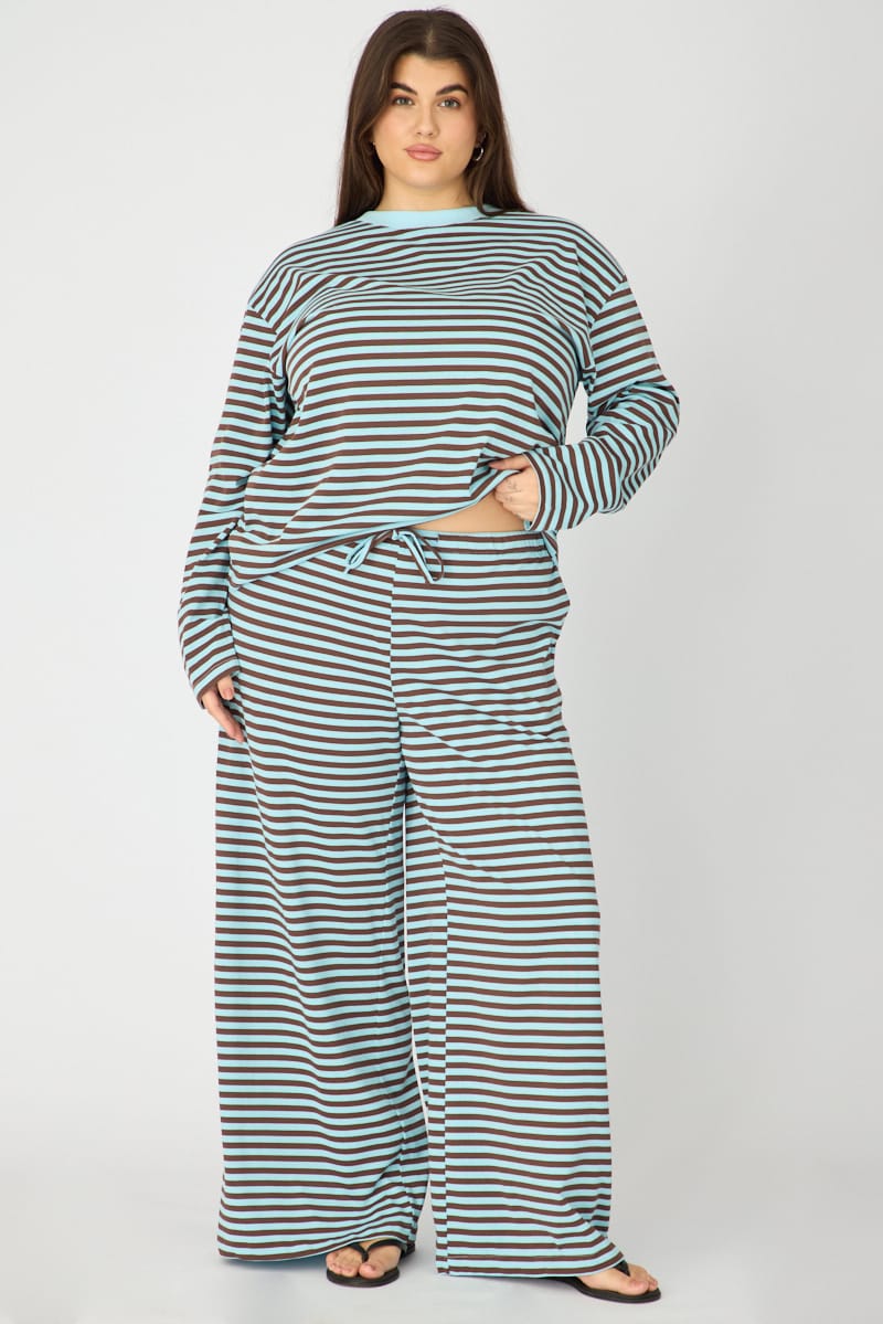 Blue Stripe Wide Leg Pants Striped for YouandAll Fashion