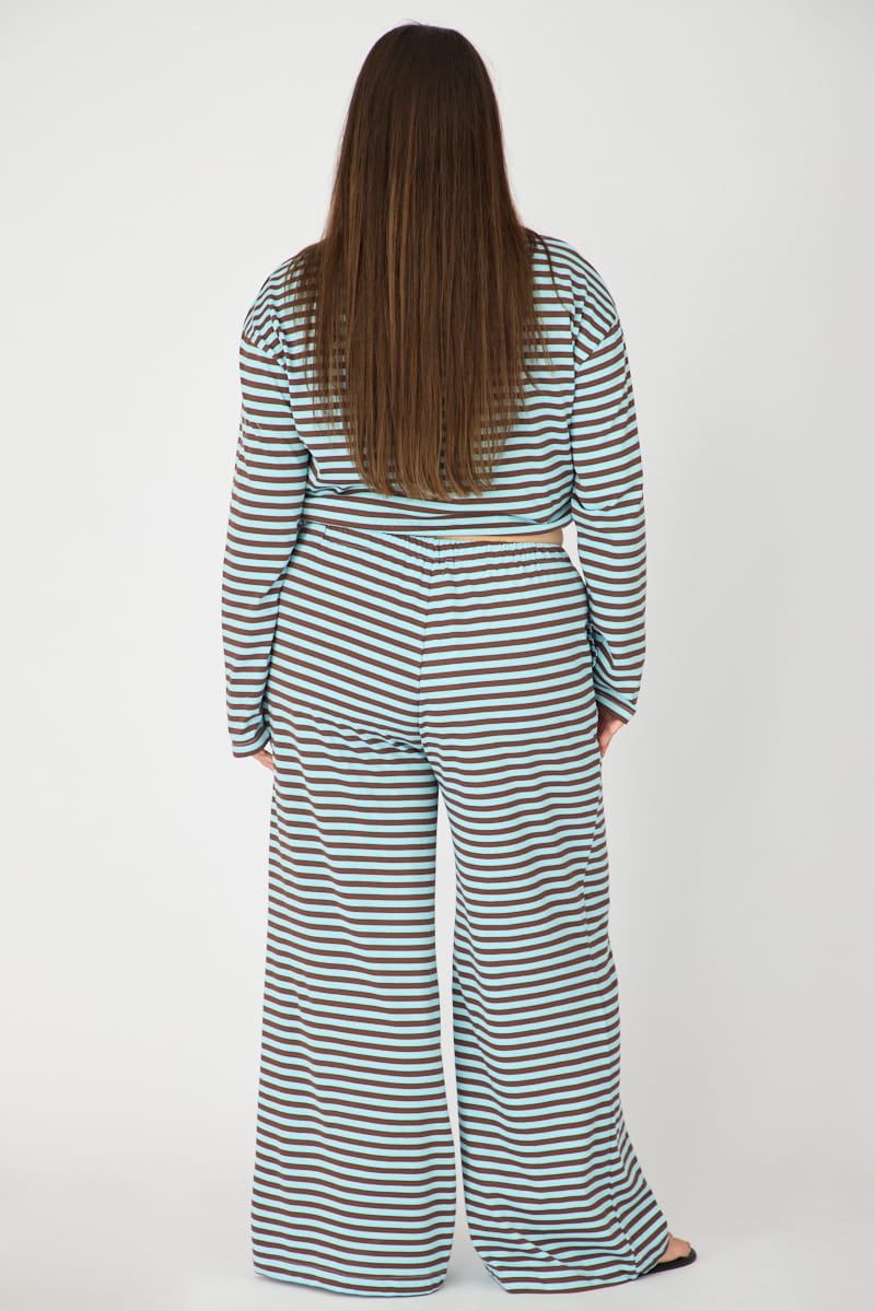 Blue Stripe Wide Leg Pants Striped for YouandAll Fashion