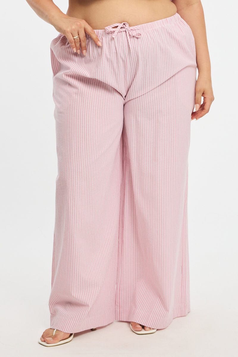 Red Stripe Wide Leg Pants Elastic Waist for YouandAll Fashion