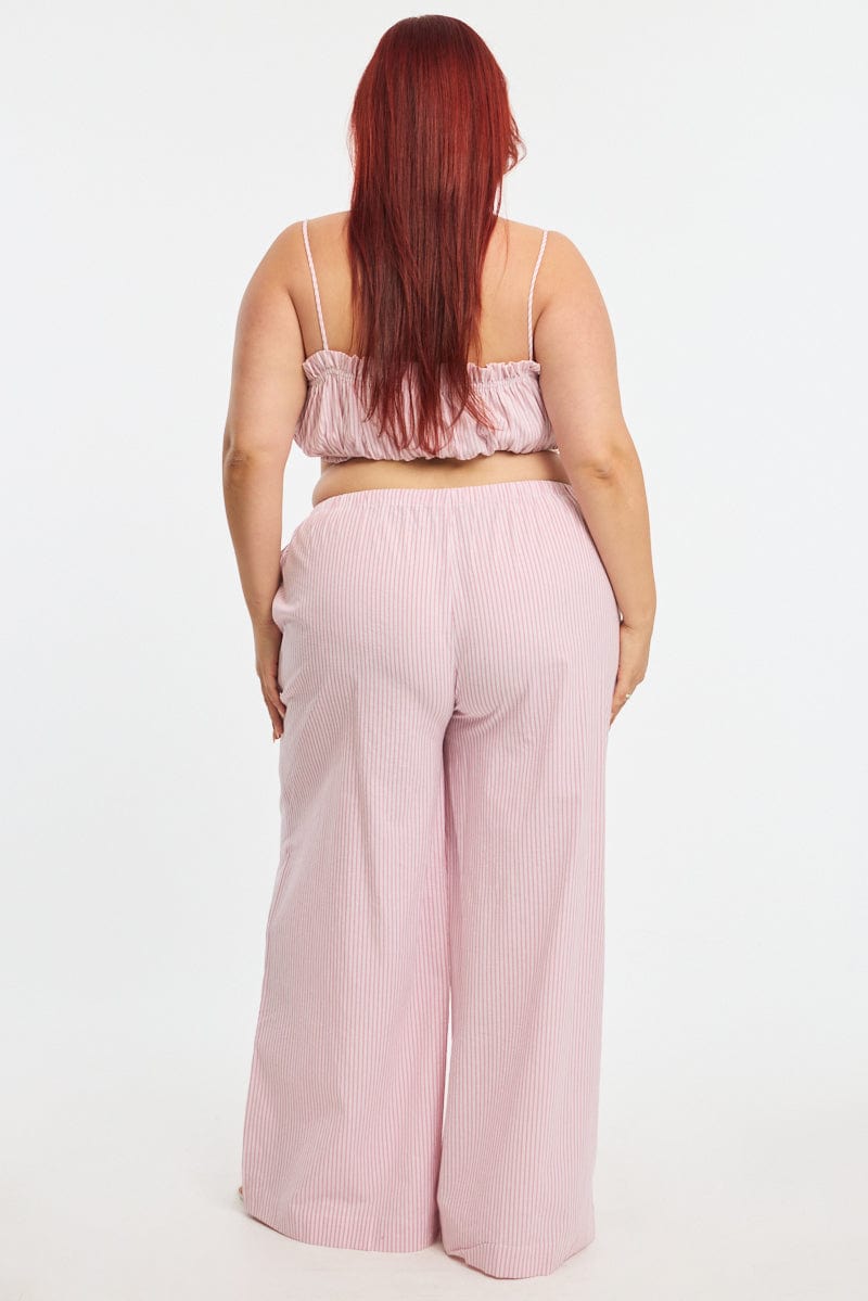 Red Stripe Wide Leg Pants Elastic Waist for YouandAll Fashion
