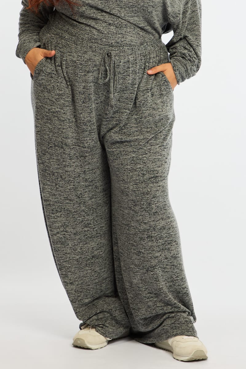 Grey Wide Leg Pants Brushed for YouandAll Fashion
