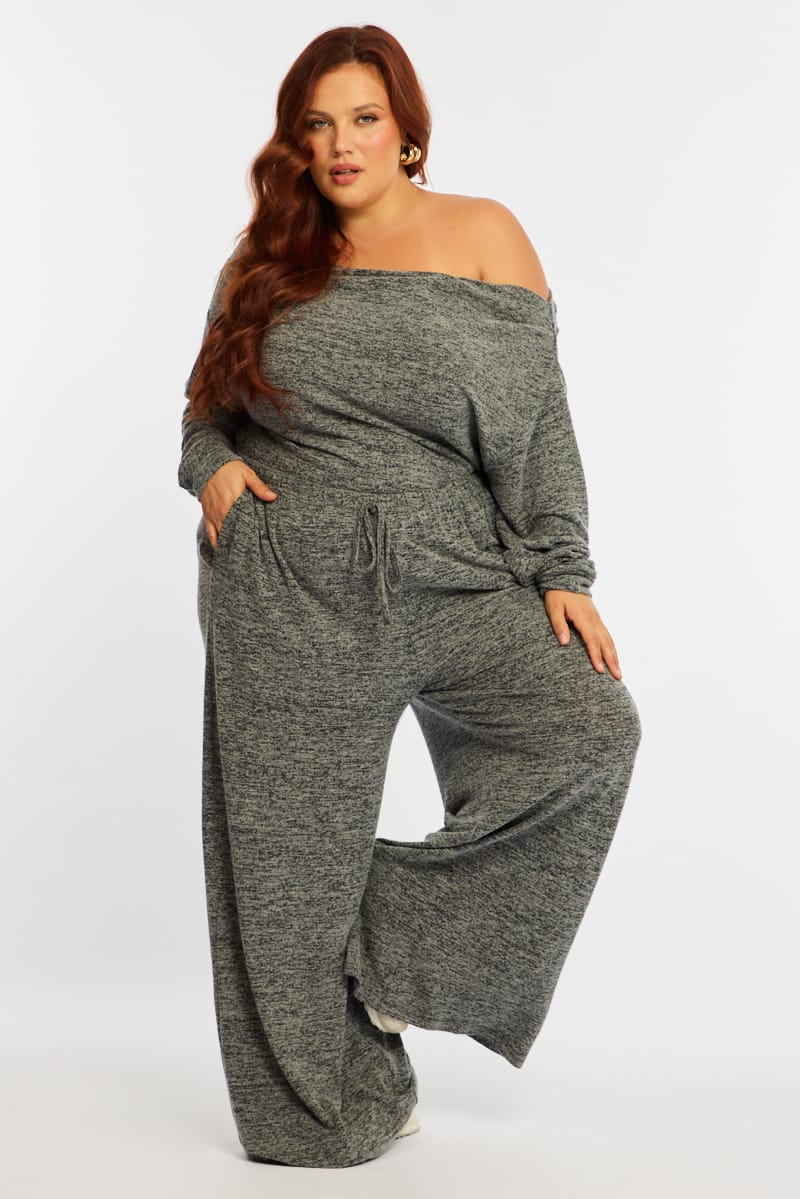 Grey Wide Leg Pants Brushed for YouandAll Fashion