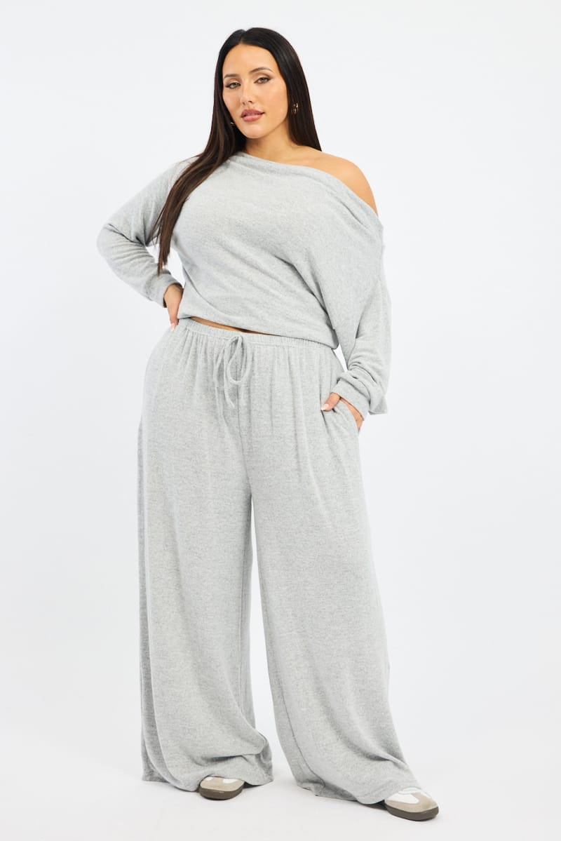 Grey Wide Leg Pants Brushed for YouandAll Fashion