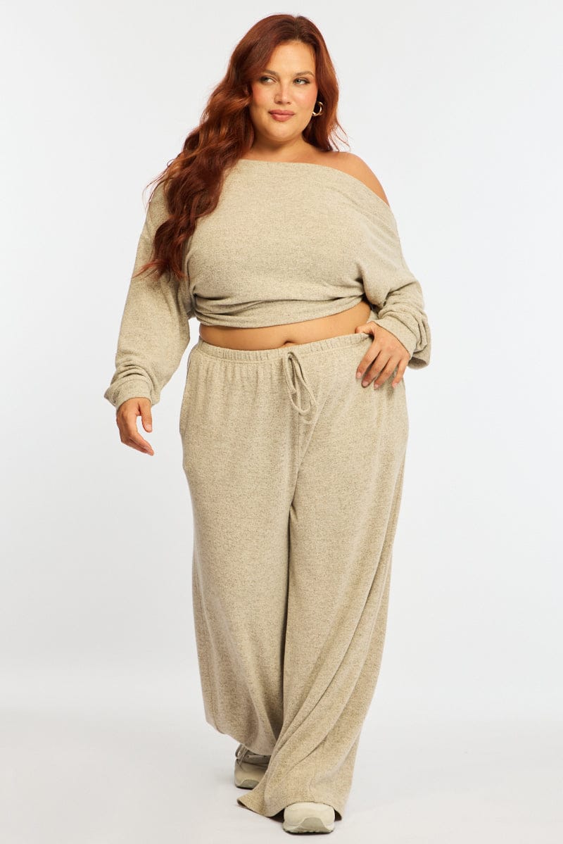 Beige Wide Leg Pants Brushed for YouandAll Fashion