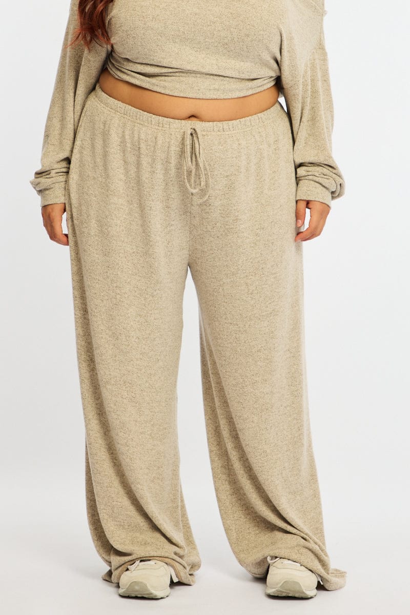 Beige Wide Leg Pants Brushed for YouandAll Fashion