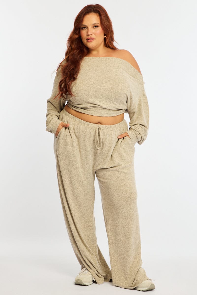 Beige Wide Leg Pants Brushed for YouandAll Fashion