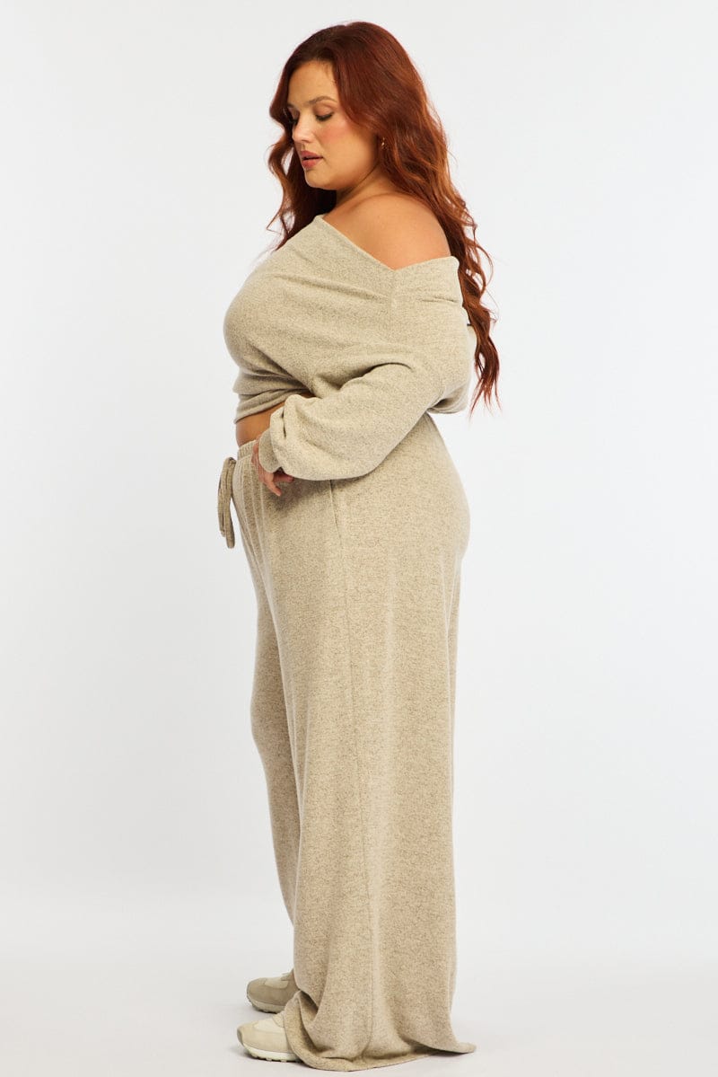 Beige Wide Leg Pants Brushed for YouandAll Fashion