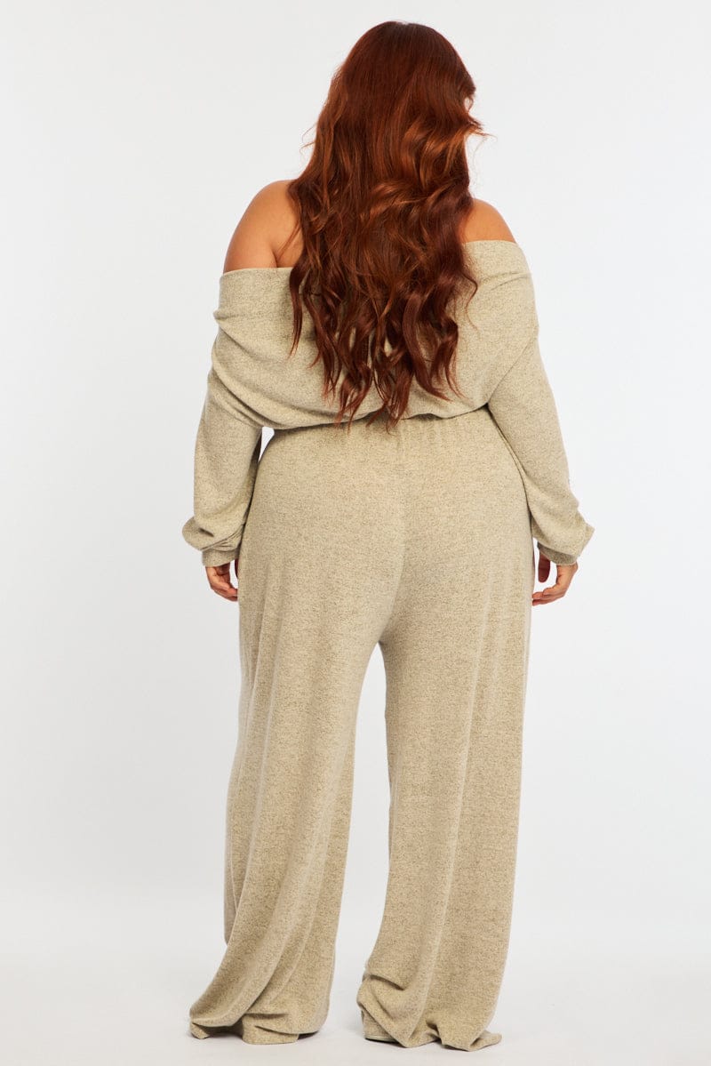Beige Wide Leg Pants Brushed for YouandAll Fashion
