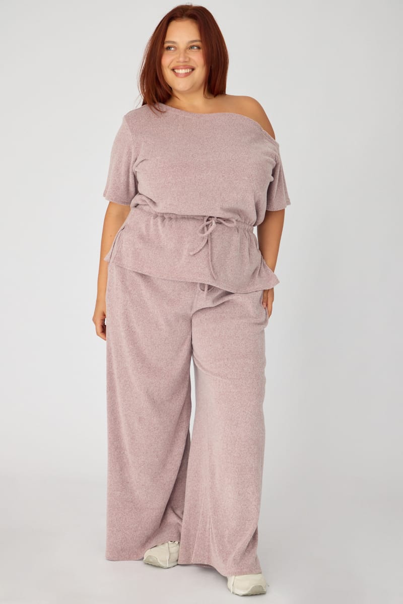 Red Soft Rib Wide Leg Pants for YouandAll Fashion