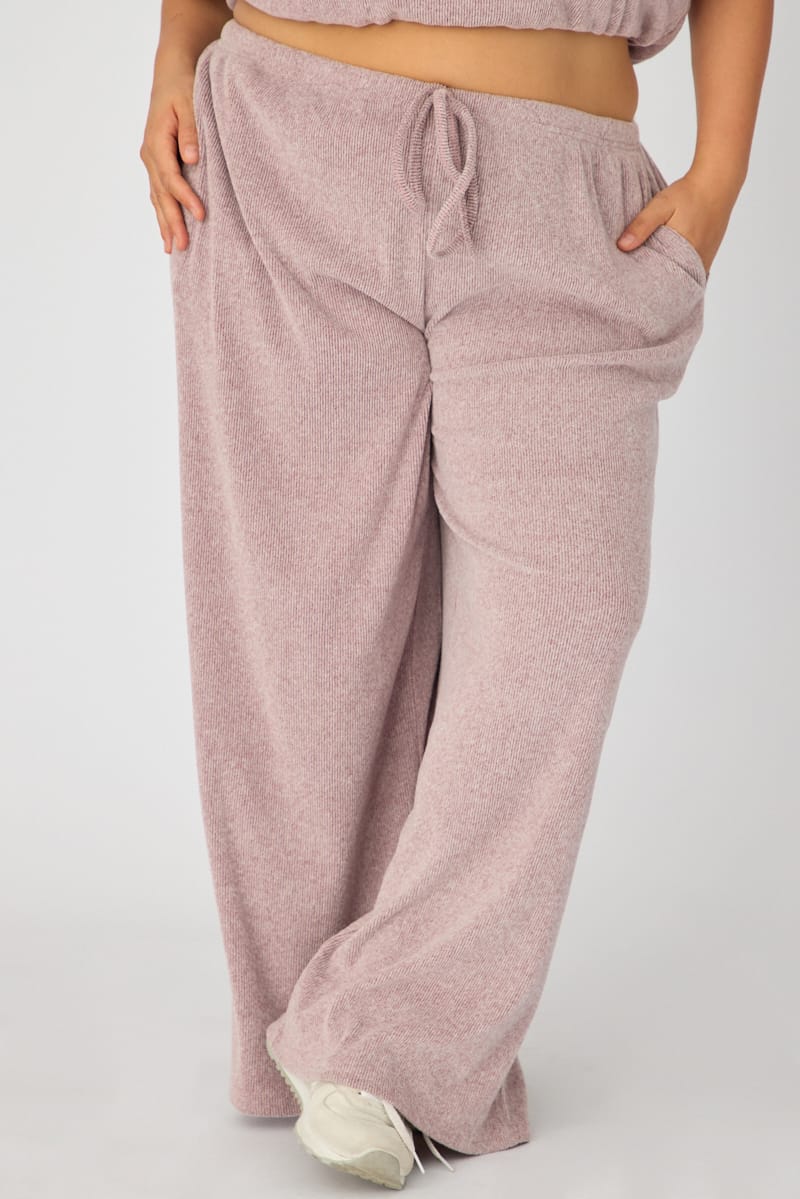 Red Soft Rib Wide Leg Pants for YouandAll Fashion