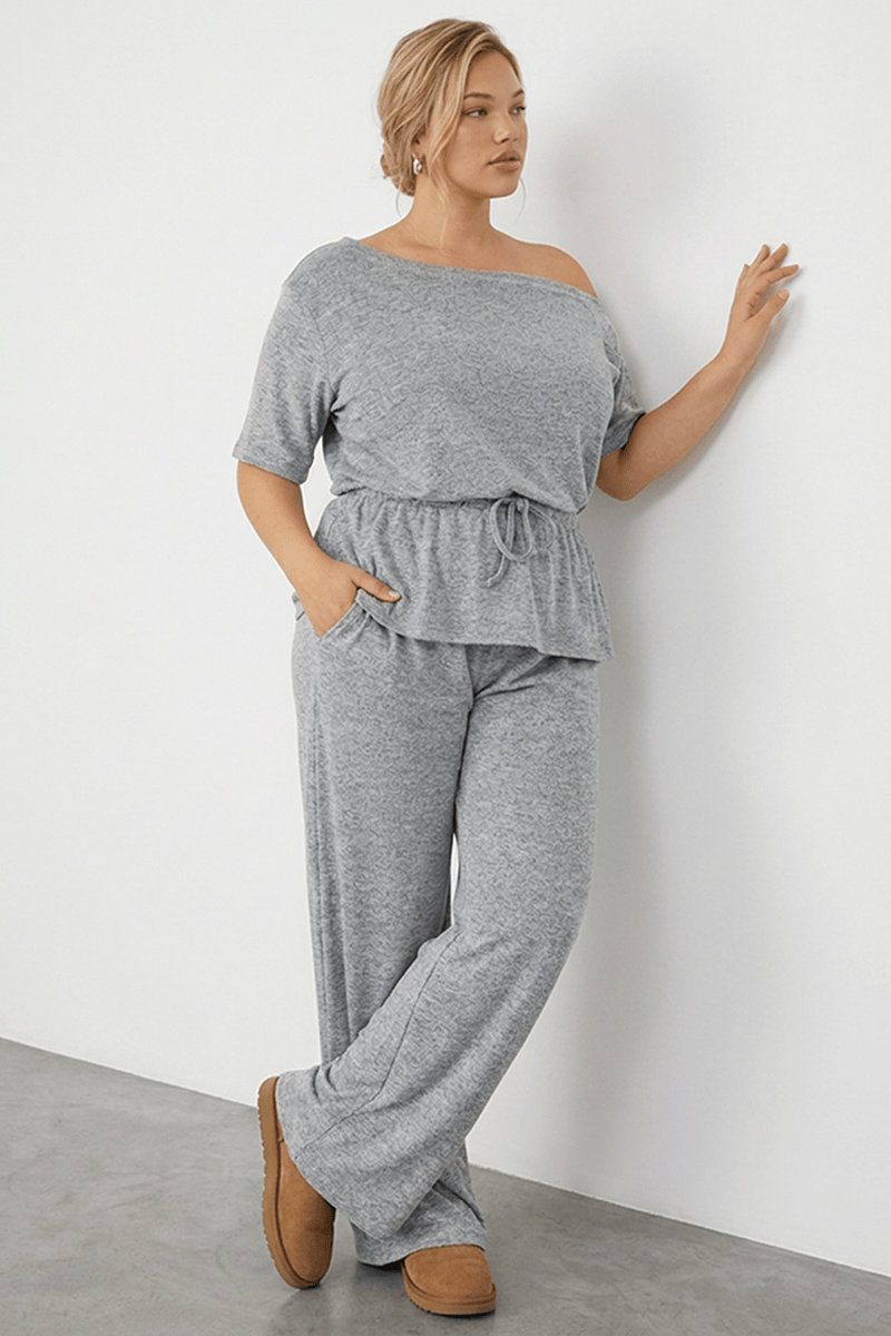 Grey Soft Rib Wide Leg Pants for YouandAll Fashion