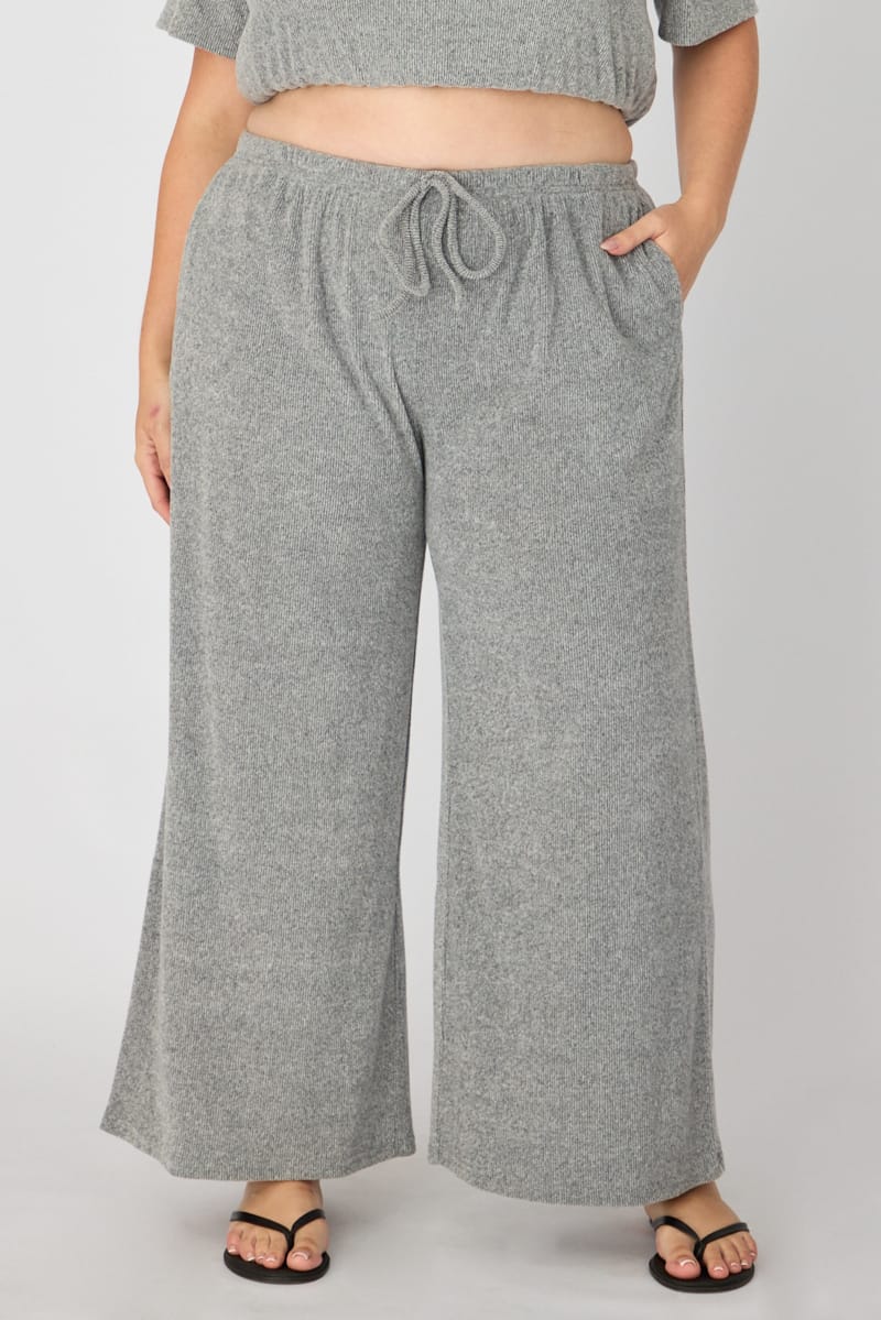 Grey Soft Rib Wide Leg Pants for YouandAll Fashion