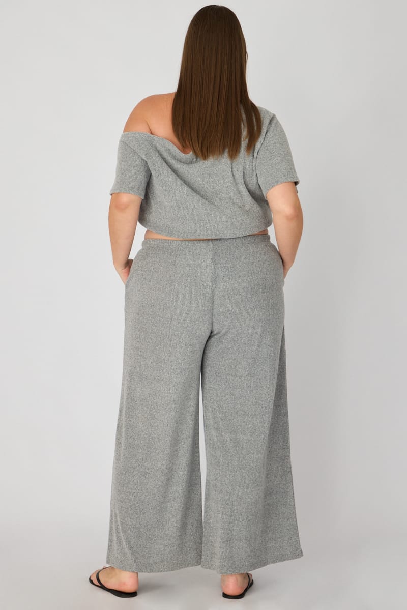 Grey Soft Rib Wide Leg Pants for YouandAll Fashion