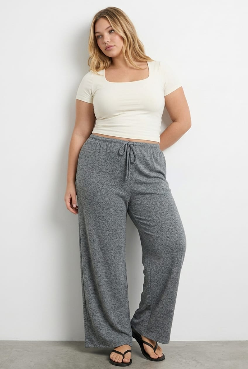 Grey Soft Touch Wide Leg Pants for YouandAll Fashion