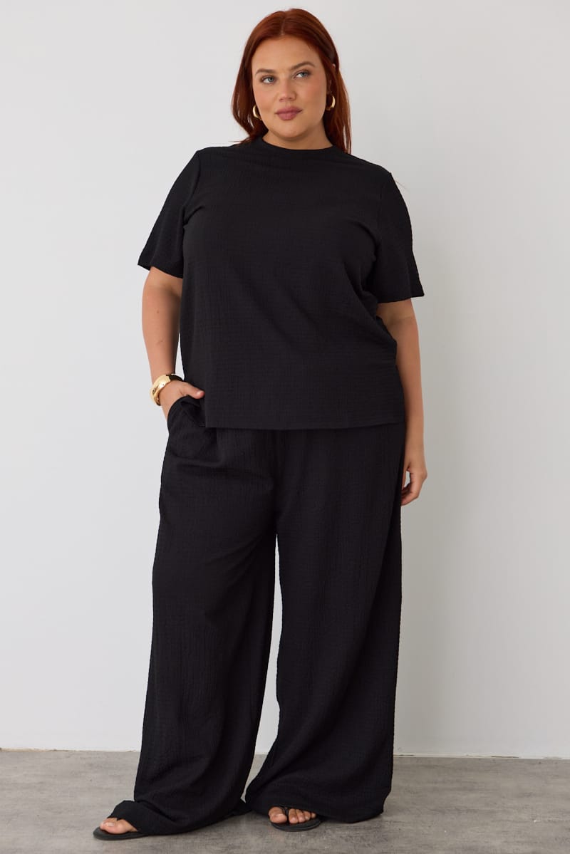Black Wide Leg Pants Textured for YouandAll Fashion