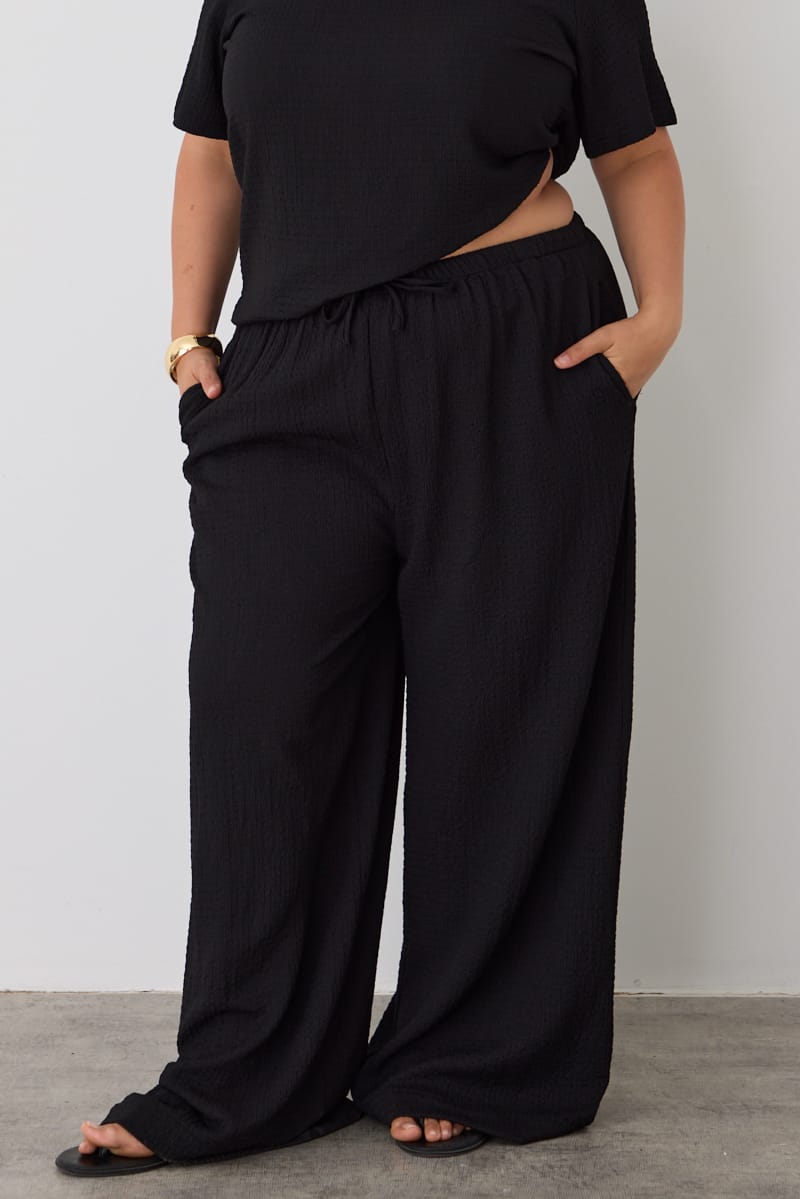 Black Wide Leg Pants Textured for YouandAll Fashion