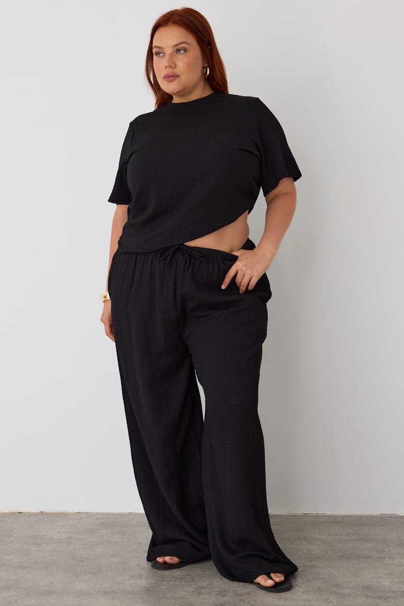 Black Wide Leg Pants Textured for YouandAll Fashion