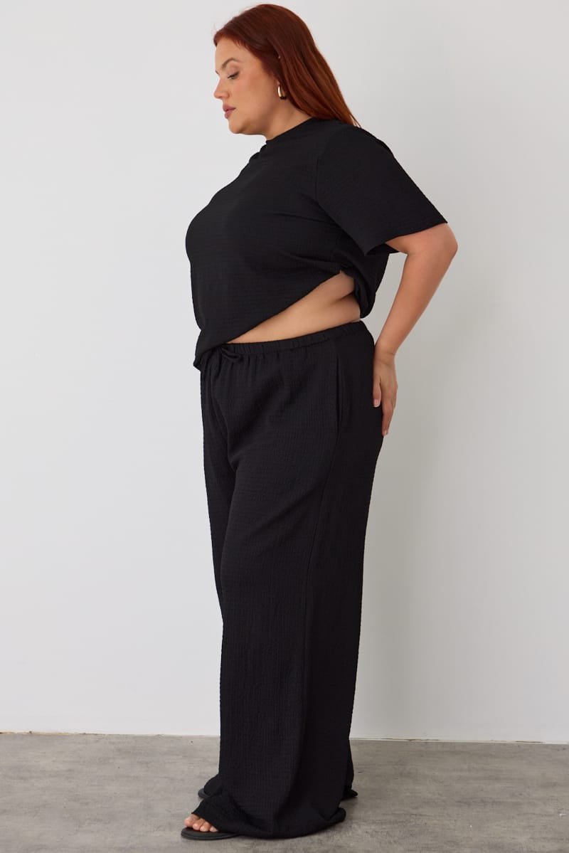 Black Wide Leg Pants Textured for YouandAll Fashion