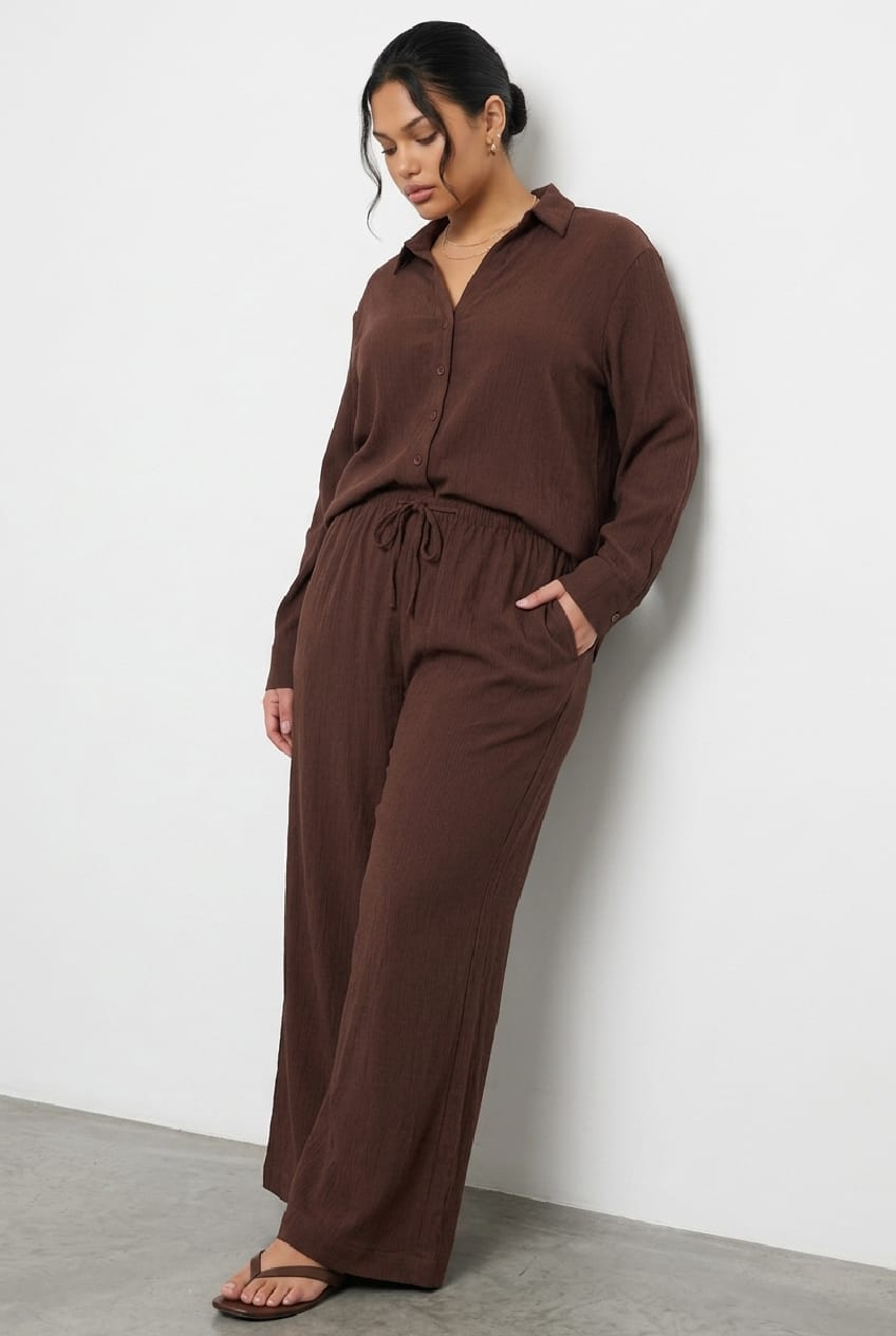 Brown Wide Leg Pants Textured for YouandAll Fashion
