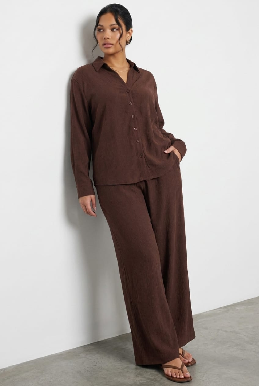 Brown Wide Leg Pants Textured for YouandAll Fashion