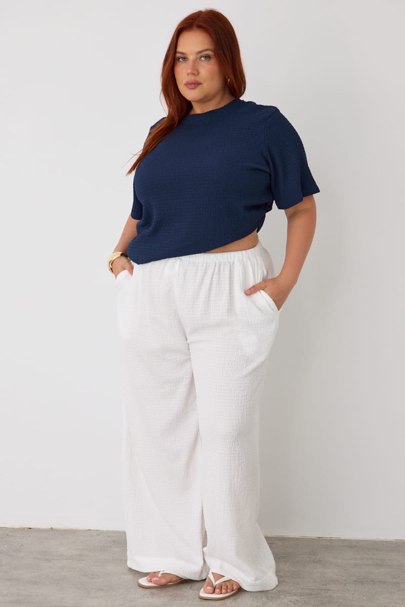 White Wide Leg Pants Textured for YouandAll Fashion