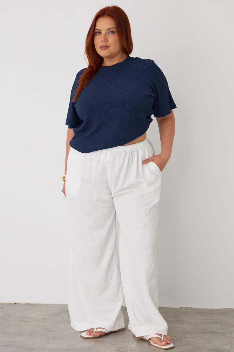 White Wide Leg Pants Textured for YouandAll Fashion