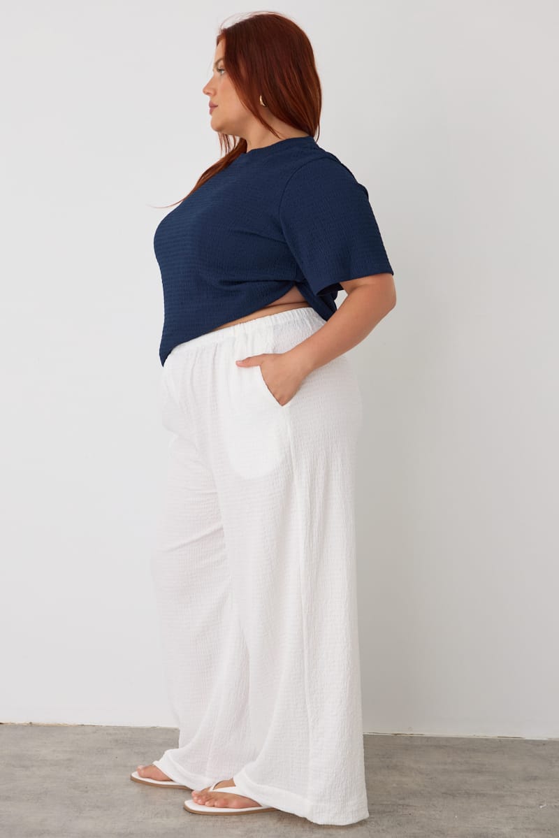 White Wide Leg Pants Textured for YouandAll Fashion