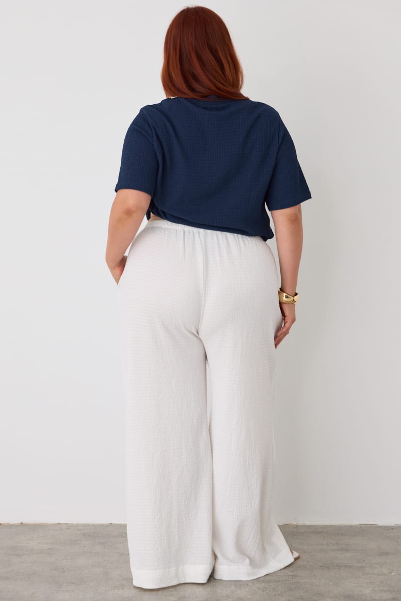 White Wide Leg Pants Textured for YouandAll Fashion