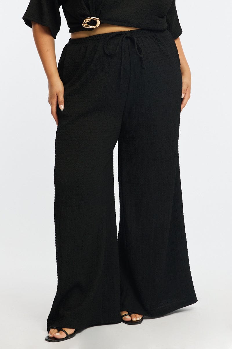 Black Wide Leg Pants Elastic Waist for YouandAll Fashion