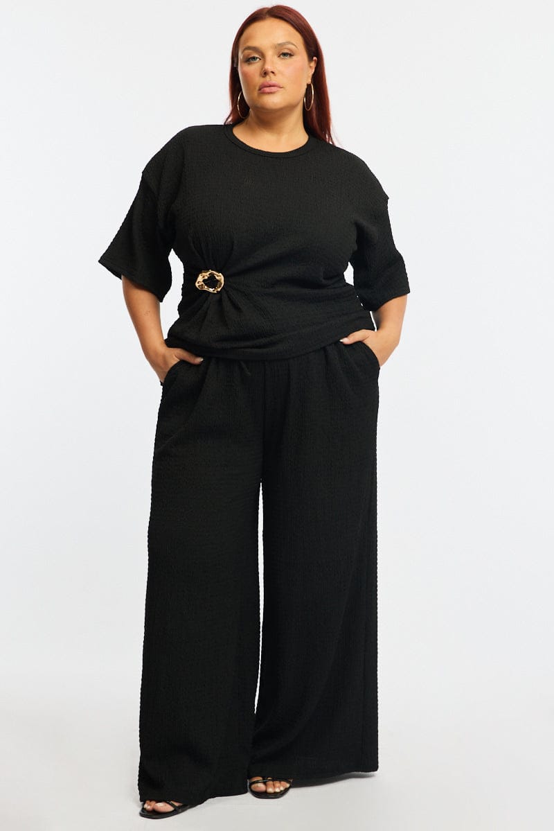 Black Wide Leg Pants Elastic Waist for YouandAll Fashion