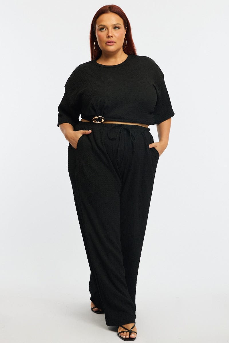 Black Wide Leg Pants Elastic Waist for YouandAll Fashion