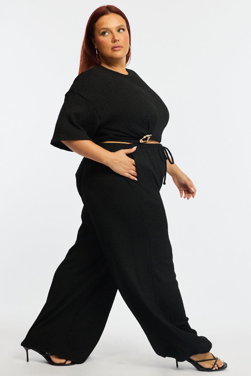 Black Wide Leg Pants Elastic Waist for YouandAll Fashion