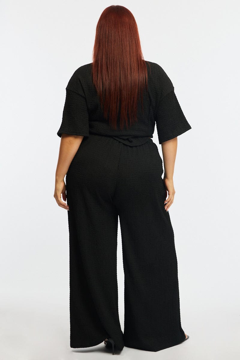 Black Wide Leg Pants Elastic Waist for YouandAll Fashion