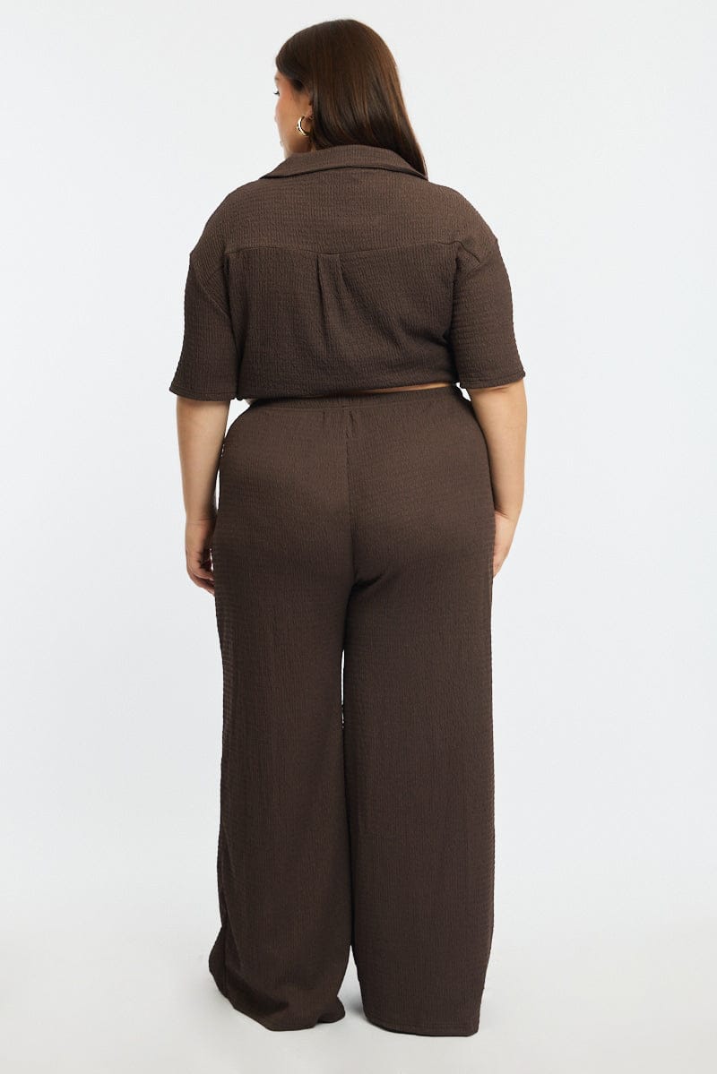 Brown Wide Leg Pants Elastic Waist for YouandAll Fashion
