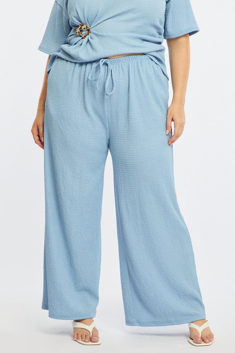 Blue Wide Leg Pants Elastic Waist for YouandAll Fashion