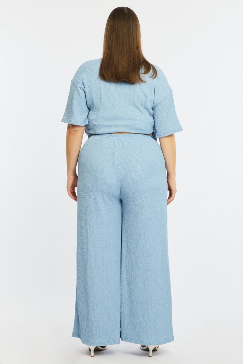 Blue Wide Leg Pants Elastic Waist for YouandAll Fashion
