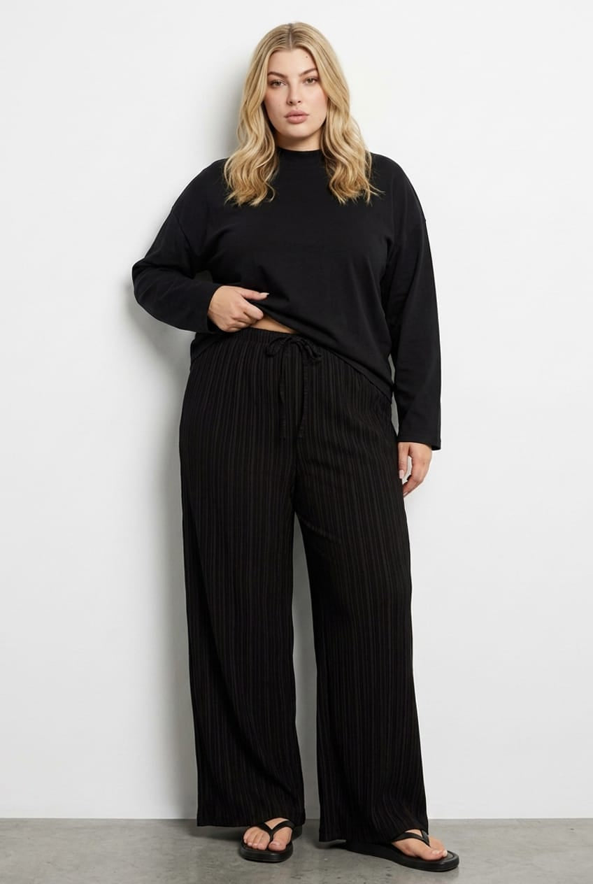 Black Wide Leg Pants Textured