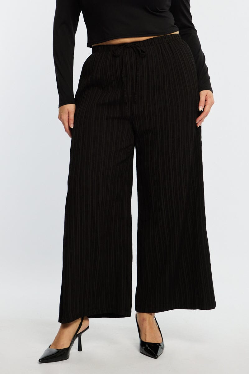 Black Wide Leg Pants Textured for YouandAll Fashion